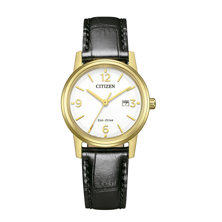 Citizen Orologio Uomo Eco-Drive BM6756-01A - Cassa Acciaio Placcato Oro, Quadrante Bianco, Cinturino Pelle Nera